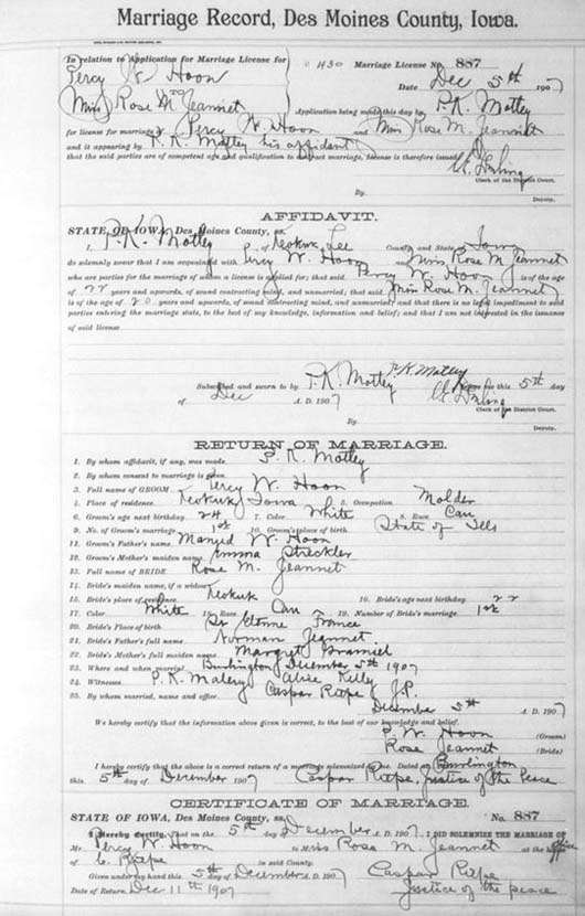 Iowa 1907 marriage record